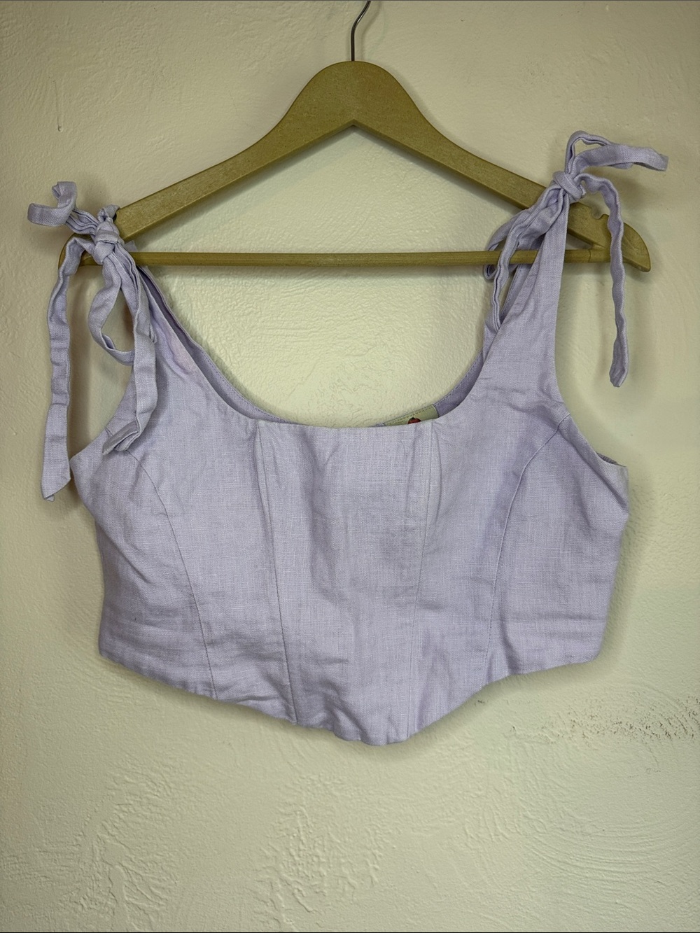 FARM Rio Lilac Linen Corset Top Tie Strap Size L